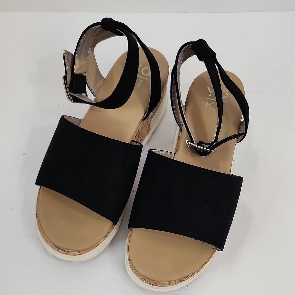 Yoki Black Espadrille Platform Ankle Strap Sandals Boho Size 7